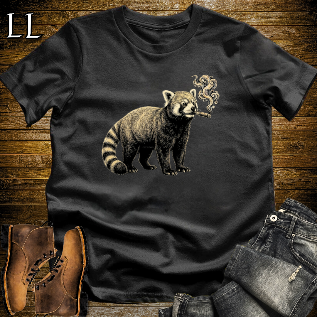 Vintage Cigar Red Panda T-Shirt Black | Cigar Lover Gift Tee