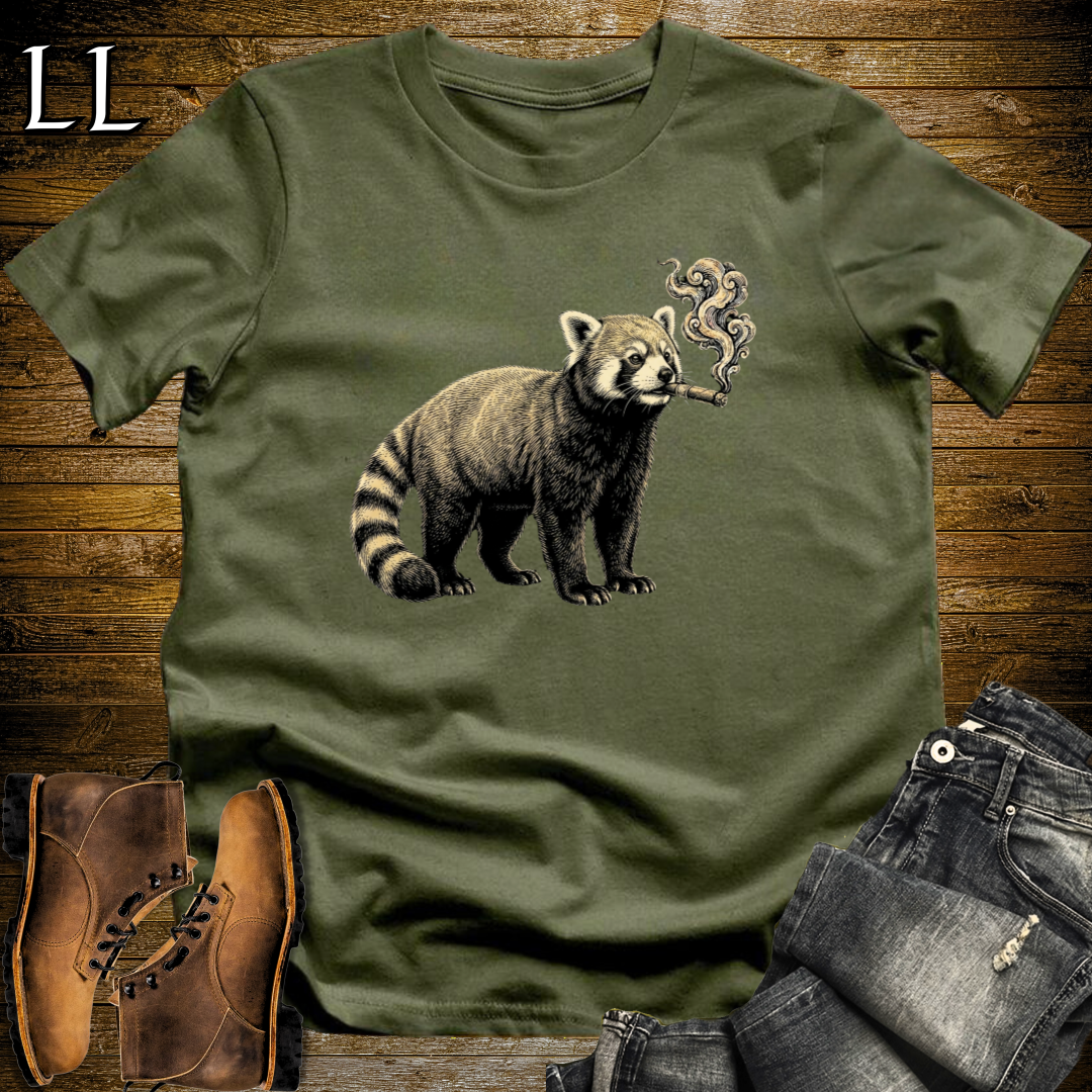 Vintage Cigar Red Panda T-Shirt Military Green | Cigar Lover Gift Tee