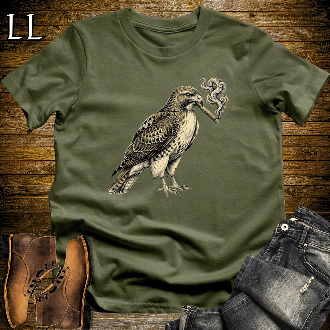 Vintage Cigar Red Tailed Hawk T-Shirt Military Green | Cigar Hawk Graphic Tee