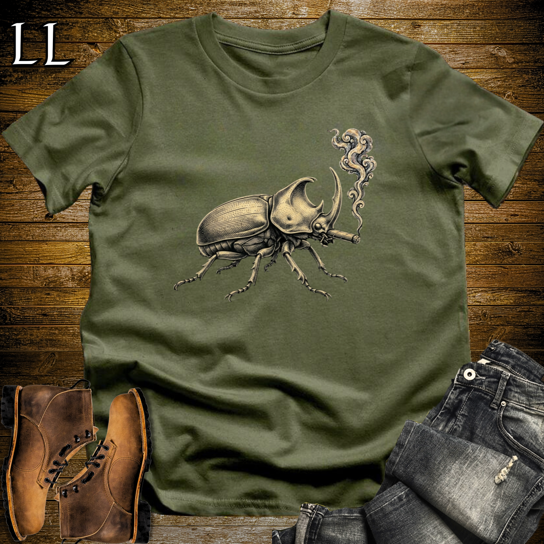 Vintage Cigar Rhino Beetle T-Shirt Military Green | Cigar Rhino Beetle Tee