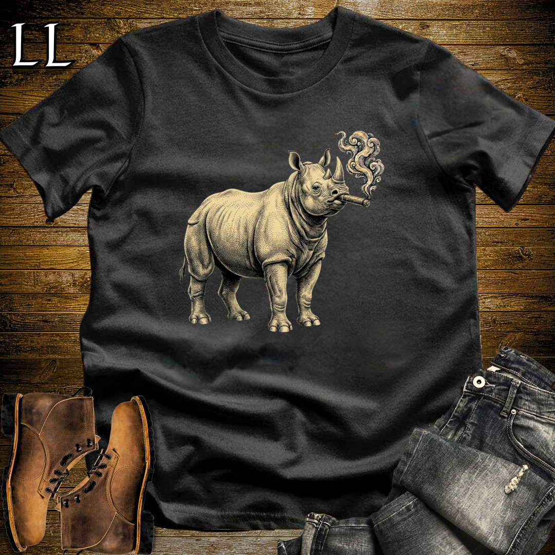 Vintage Cigar Rhino T-Shirt Black | Cigar Lover Gift Tee
