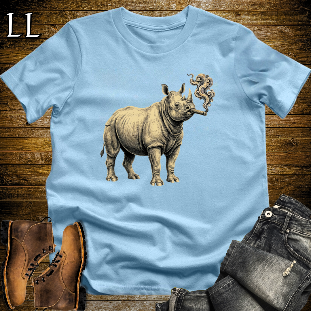 Vintage Cigar Rhino T-Shirt Light Blue | Cigar Lover Gift Tee