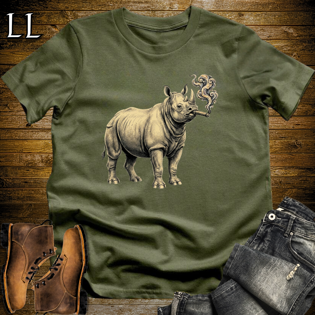 Vintage Cigar Rhino T-Shirt Military Green | Cigar Lover Gift Tee