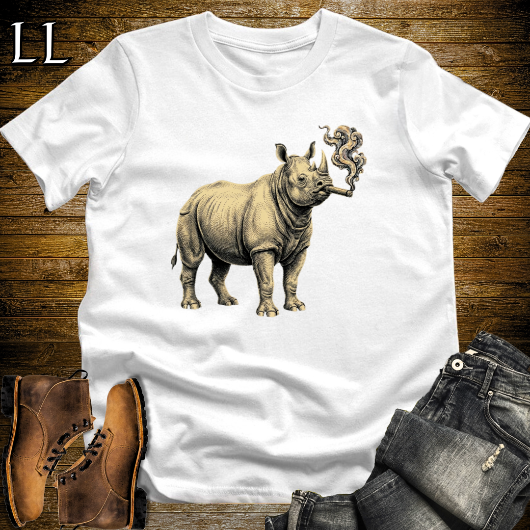 Vintage Cigar Rhino T-Shirt White | Cigar Lover Gift Tee