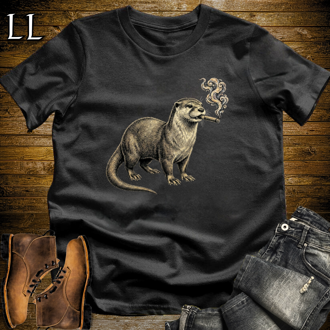 Vintage Cigar River Otter T-Shirt Black | Cigar Lover Gift Tee