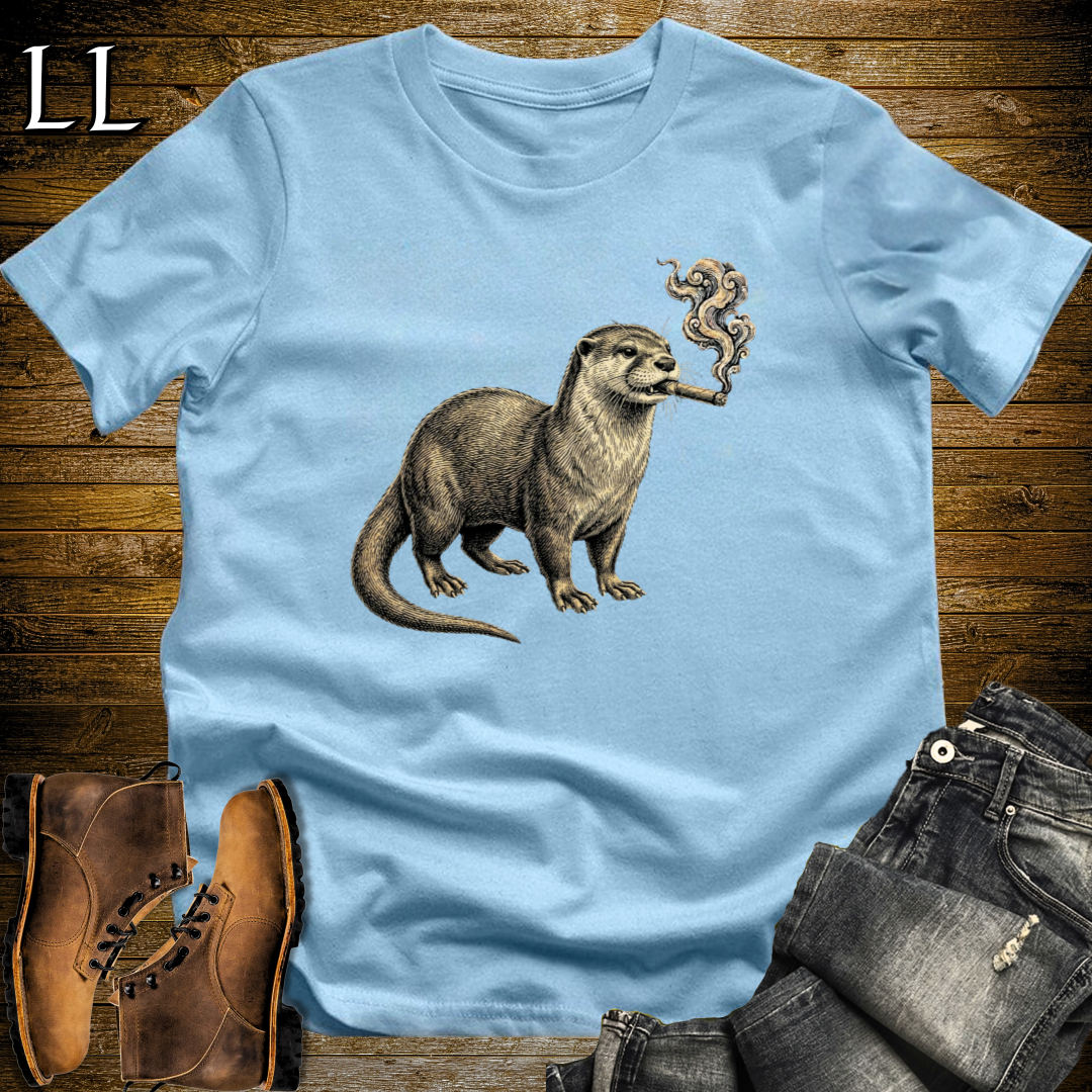 Vintage Cigar River Otter T-Shirt Light Blue | Cigar Lover Gift Tee