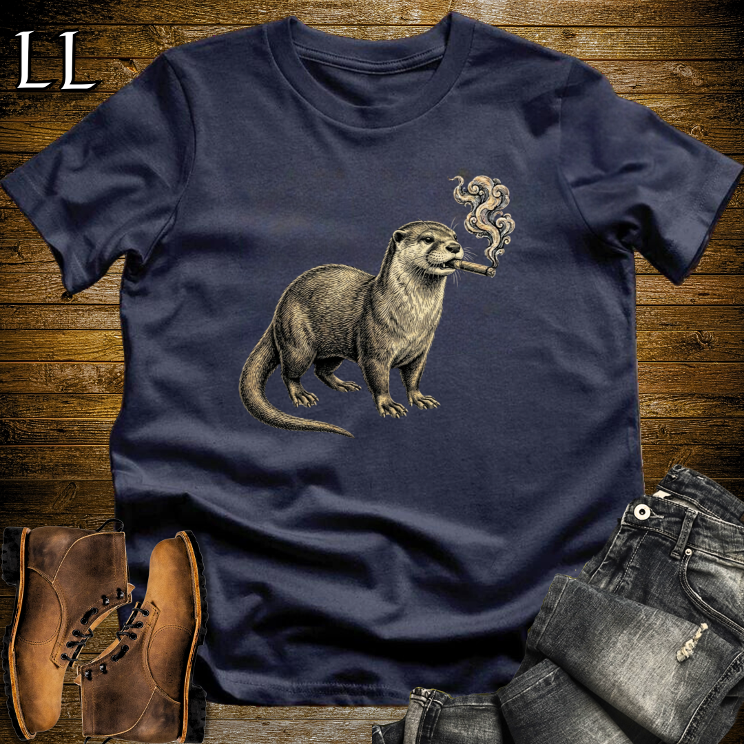 Vintage Cigar River Otter T-Shirt Navy | Cigar Lover Gift Tee