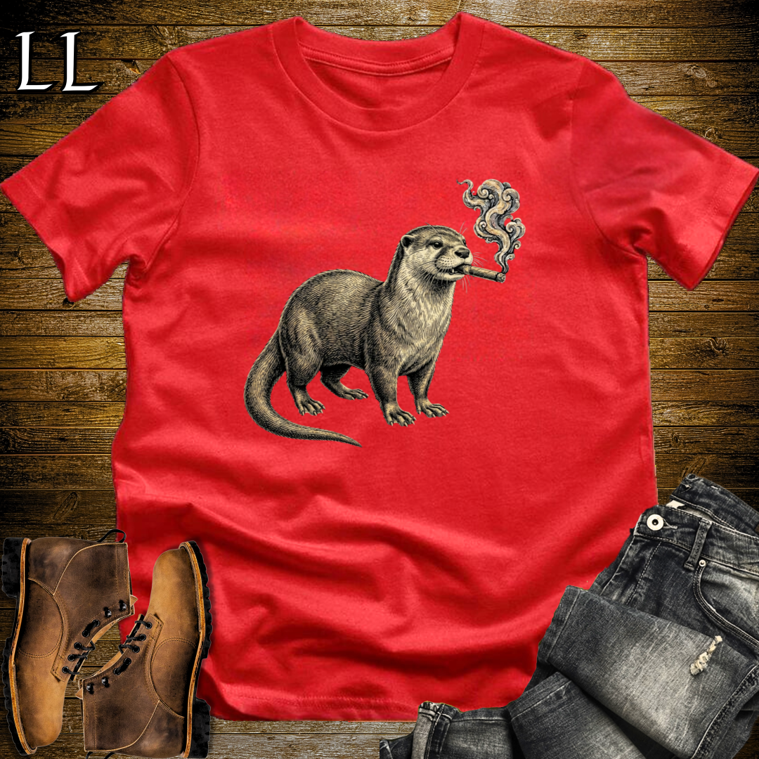 Vintage Cigar River Otter T-Shirt Red | Cigar Lover Gift Tee