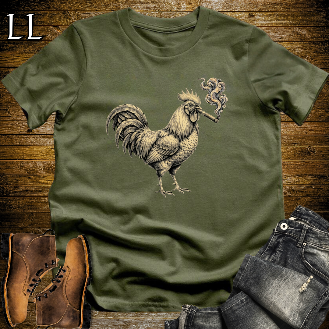 Vintage Cigar Rooster T-Shirt Military Green | Funny Animal Cigar Tee