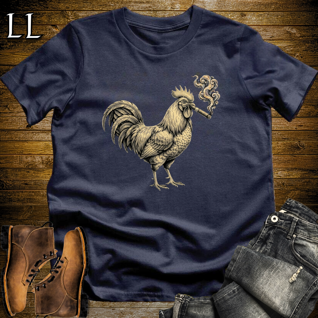 Vintage Cigar Rooster T-Shirt Navy | Funny Animal Cigar Tee