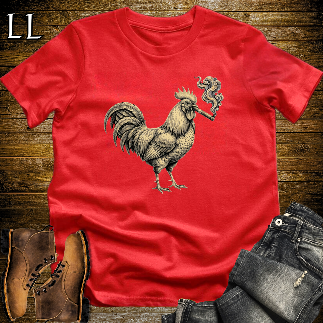 Vintage Cigar Rooster T-Shirt Red | Funny Animal Cigar Tee