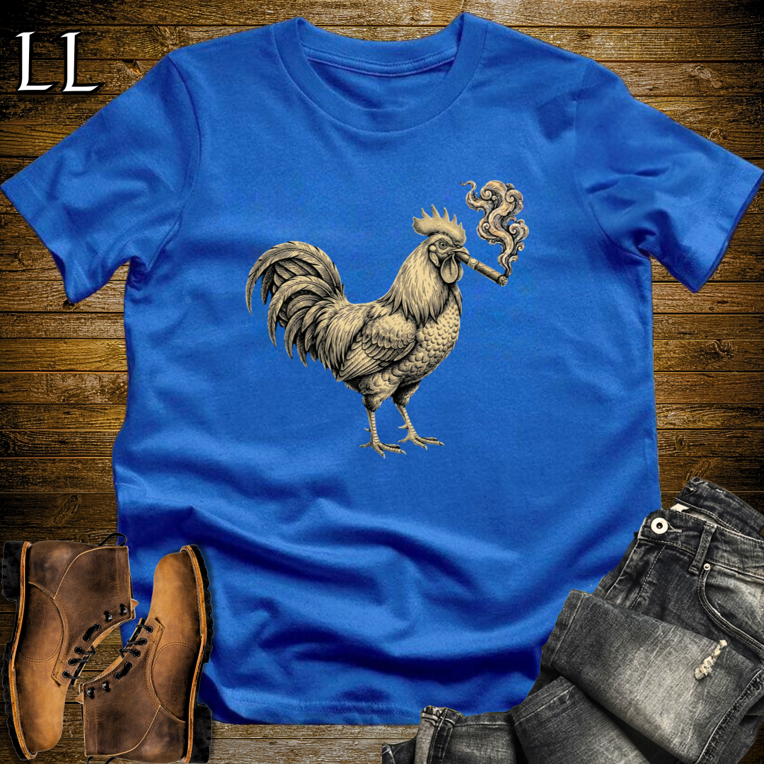Vintage Cigar Rooster T-Shirt Royal Blue | Funny Animal Cigar Tee