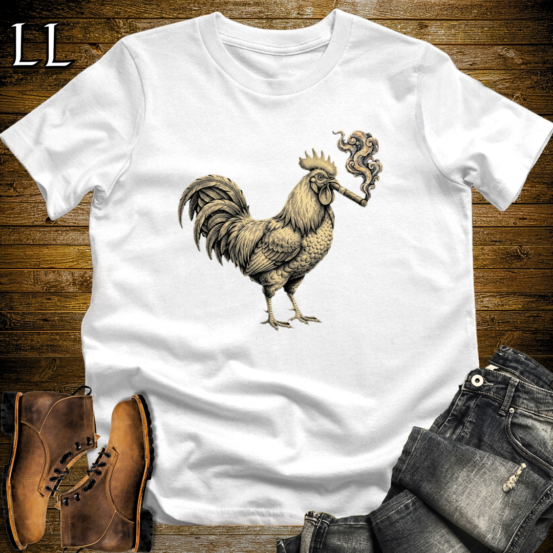 Vintage Cigar Rooster T-Shirt White | Funny Animal Cigar Tee