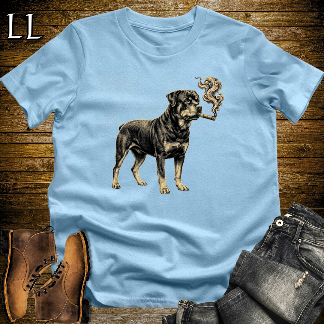 Vintage Cigar Rottweiler T-Shirt Light Blue | Dog Lover Cigar Tee