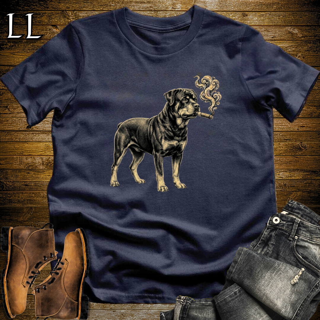 Vintage Cigar Rottweiler T-Shirt Navy | Dog Lover Cigar Tee