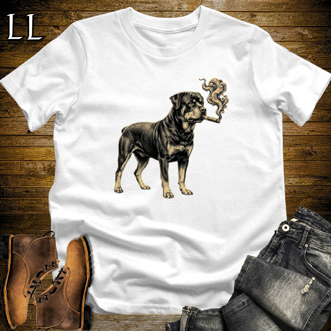 Vintage Cigar Rottweiler T-Shirt White | Dog Lover Cigar Tee