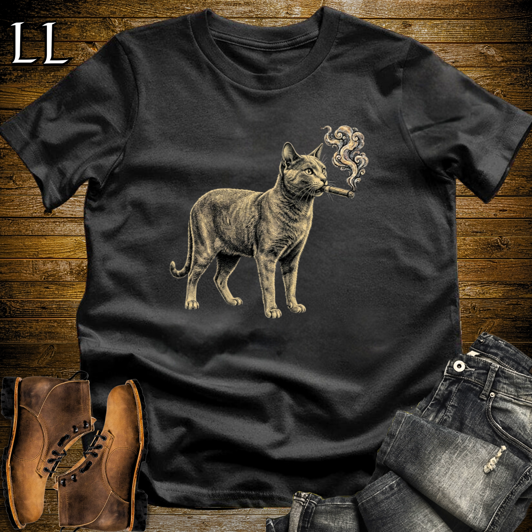 Vintage Cigar Russian Blue T-Shirt Black | Cigar Russian Blue Cat Tee