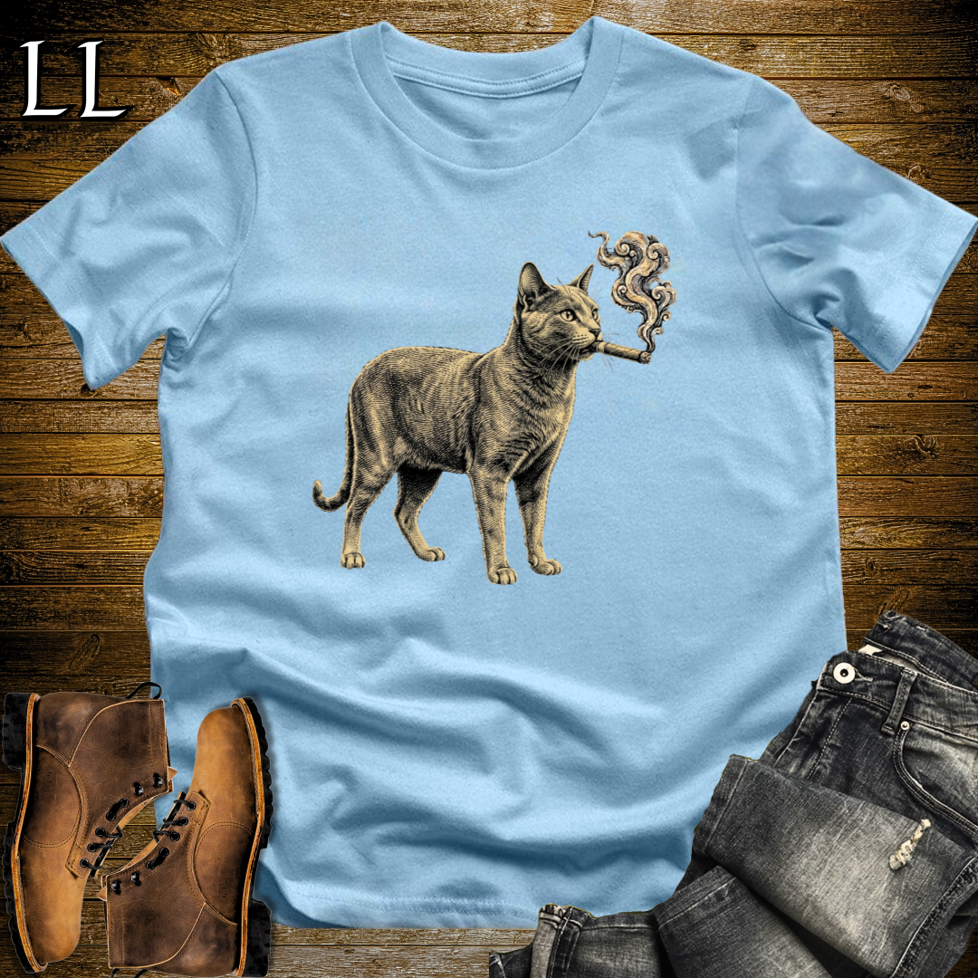 Vintage Cigar Russian Blue T-Shirt Light Blue | Cigar Russian Blue Cat Tee