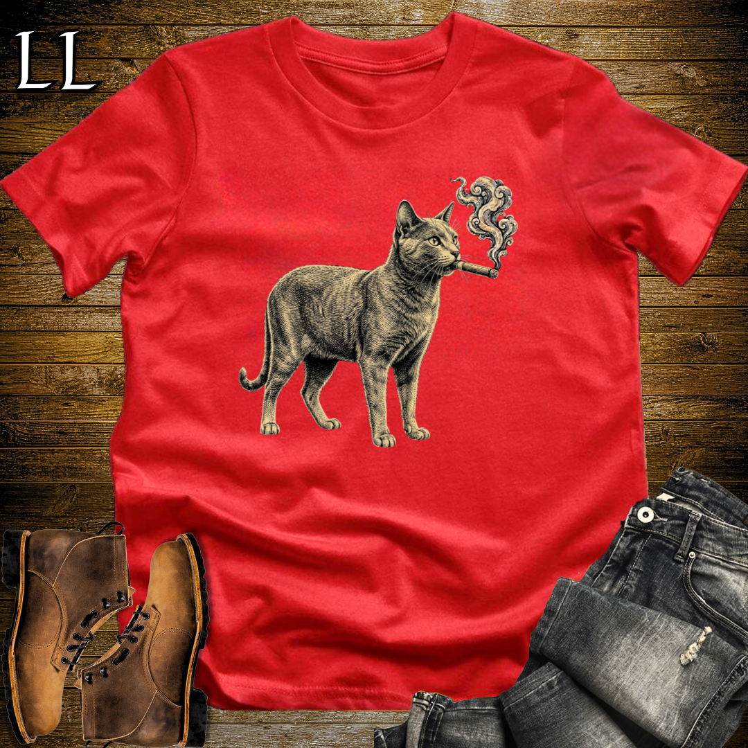 Vintage Cigar Russian Blue T-Shirt Red | Cigar Russian Blue Cat Tee