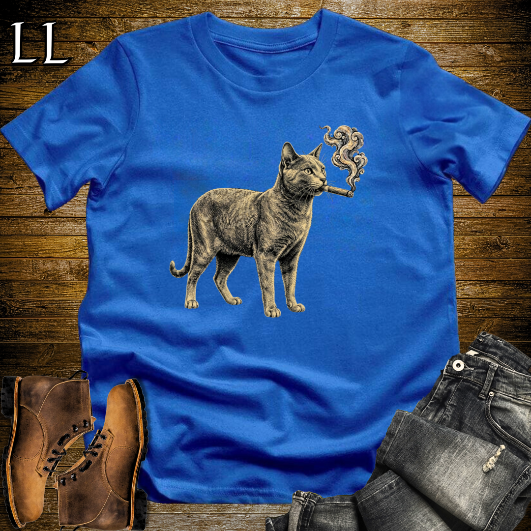 Vintage Cigar Russian Blue T-Shirt Royal Blue | Cigar Russian Blue Cat Tee