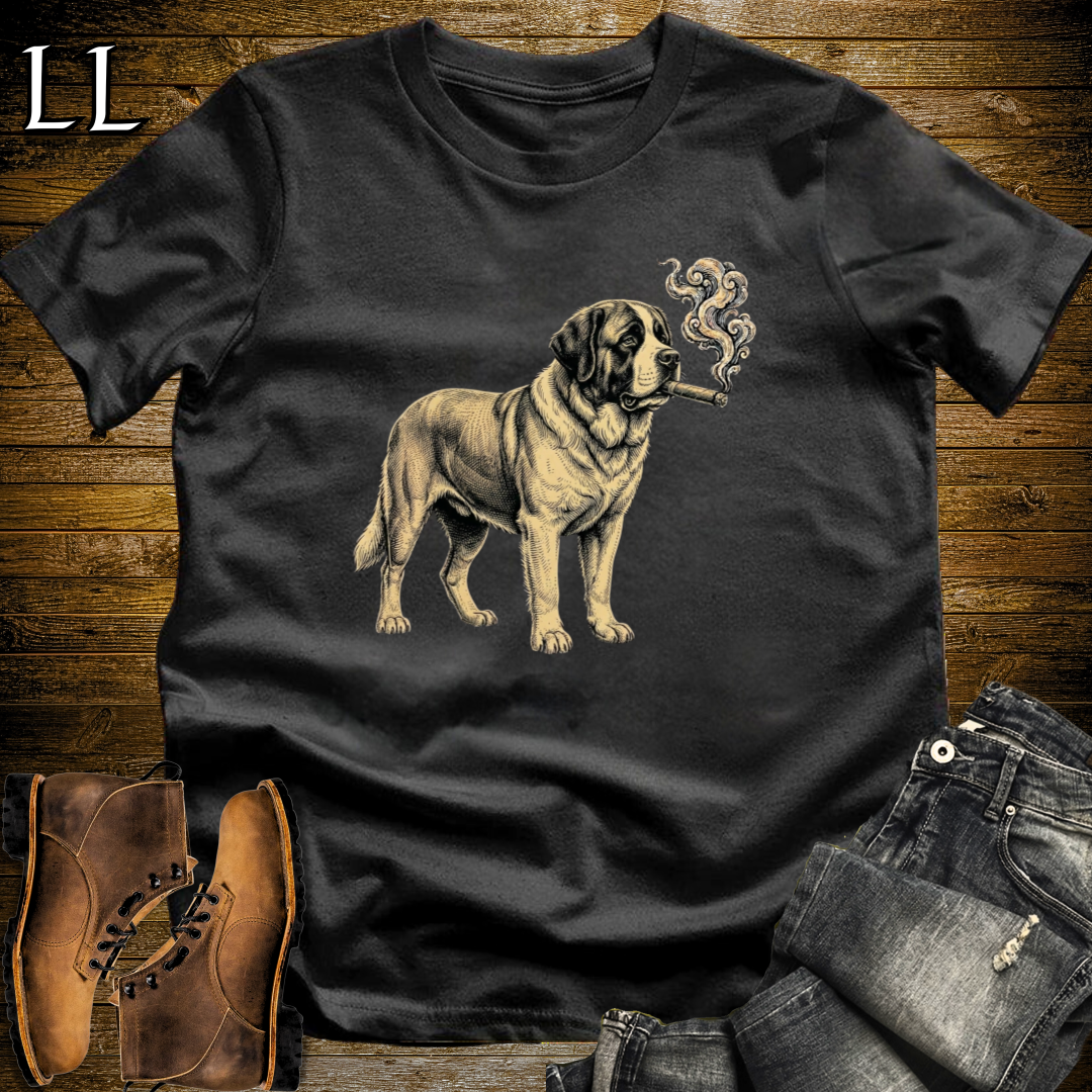 Vintage Cigar Saint Bernard T-Shirt Black | Dog Lover Cigar Tee