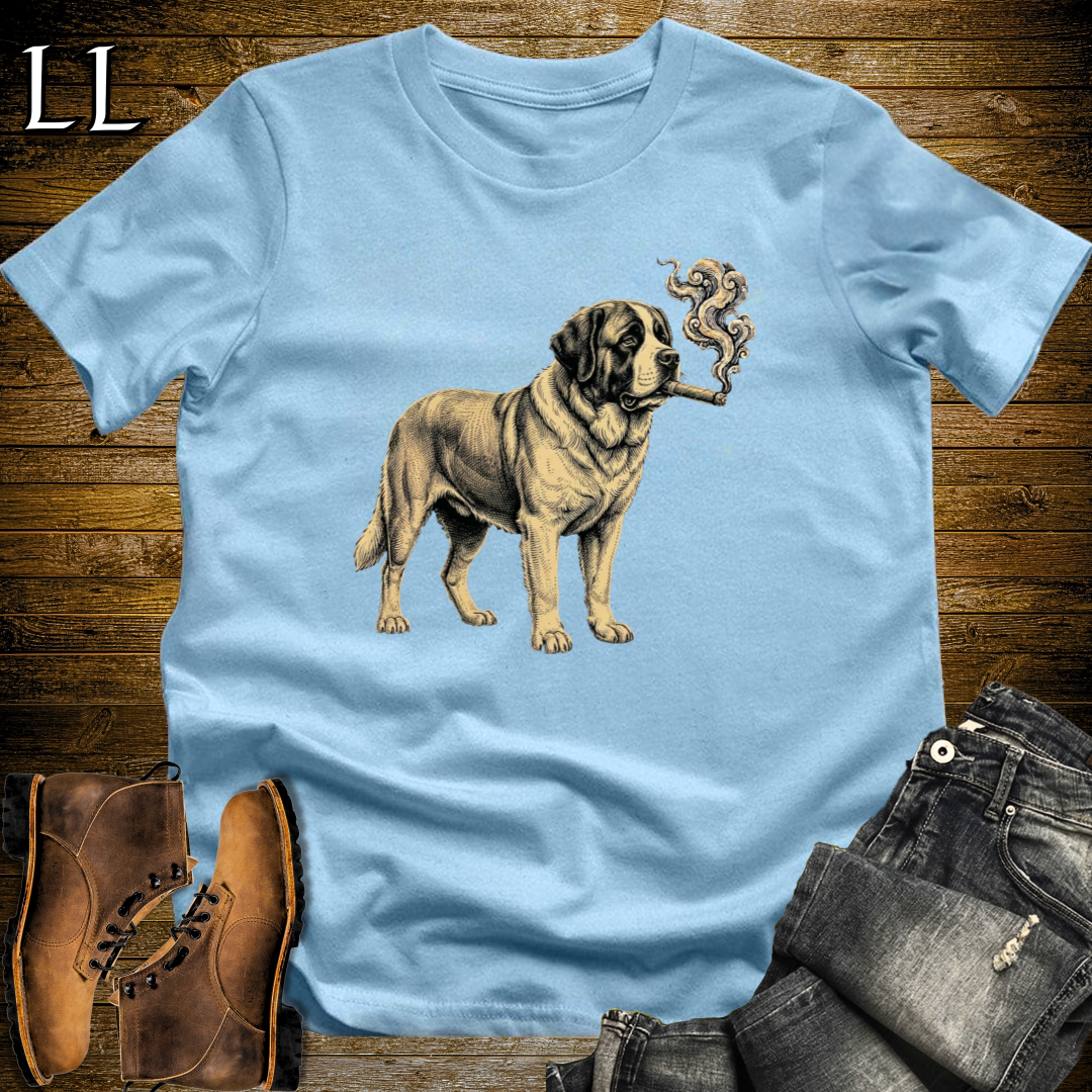 Vintage Cigar Saint Bernard T-Shirt Light Blue | Dog Lover Cigar Tee
