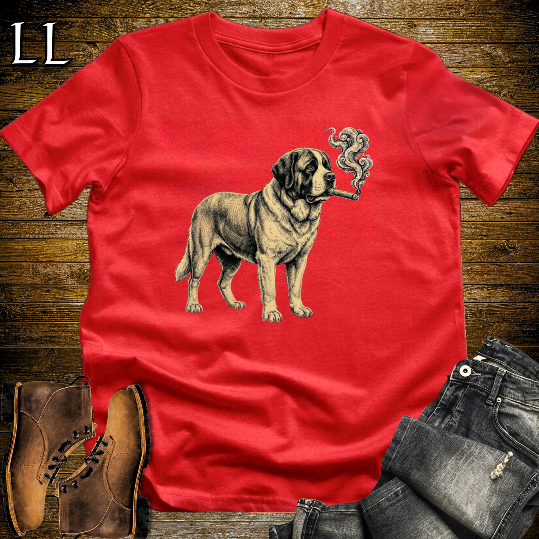 Vintage Cigar Saint Bernard T-Shirt Red | Dog Lover Cigar Tee