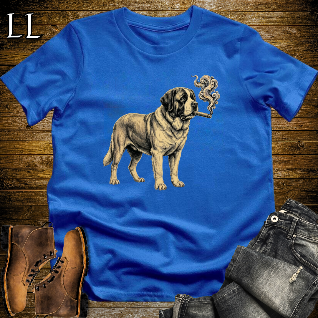 Vintage Cigar Saint Bernard T-Shirt Royal | Dog Lover Cigar Tee