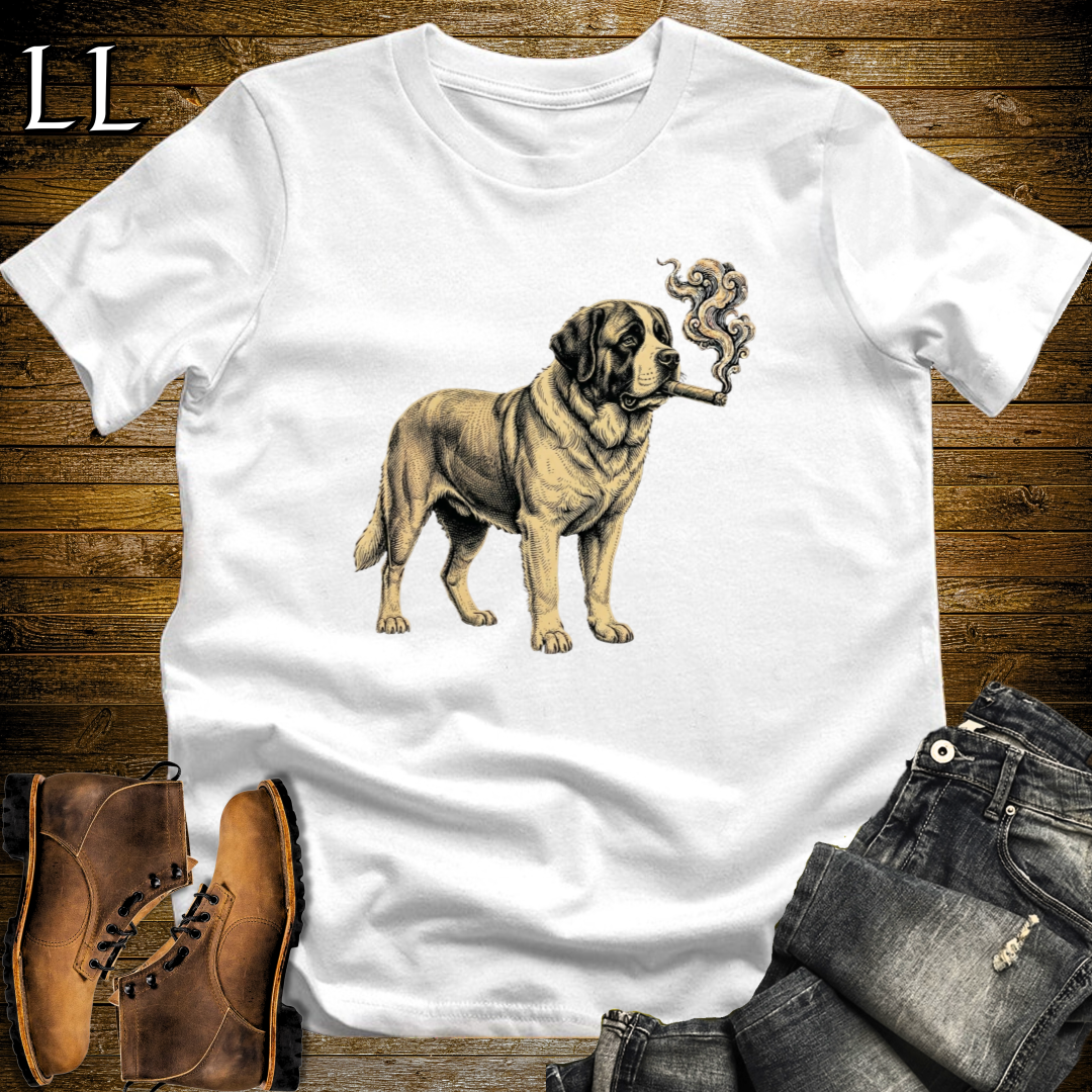 Vintage Cigar Saint Bernard T-Shirt White | Dog Lover Cigar Tee