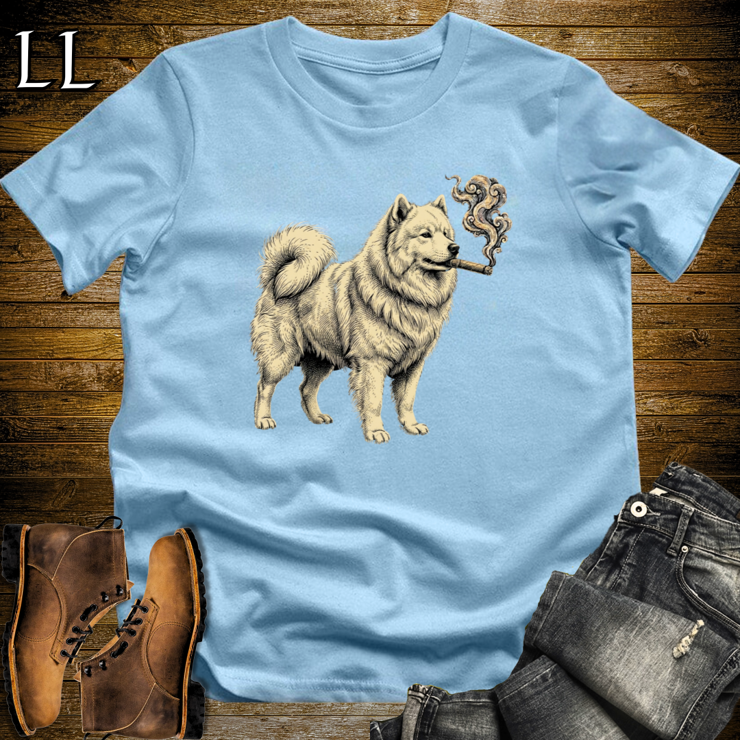Vintage Cigar Samoyed T-Shirt Light Blue | Dog Lover Tee