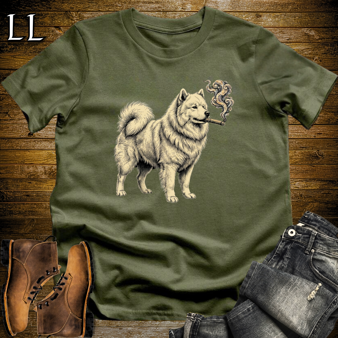 Vintage Cigar Samoyed T-Shirt Military Green | Dog Lover Tee