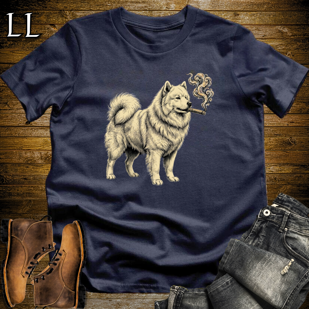 Vintage Cigar Samoyed T-Shirt Navy | Dog Lover Tee