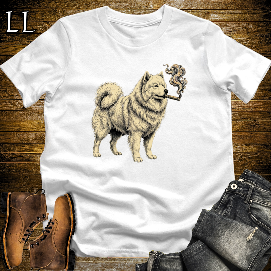 Vintage Cigar Samoyed T-Shirt White | Dog Lover Tee