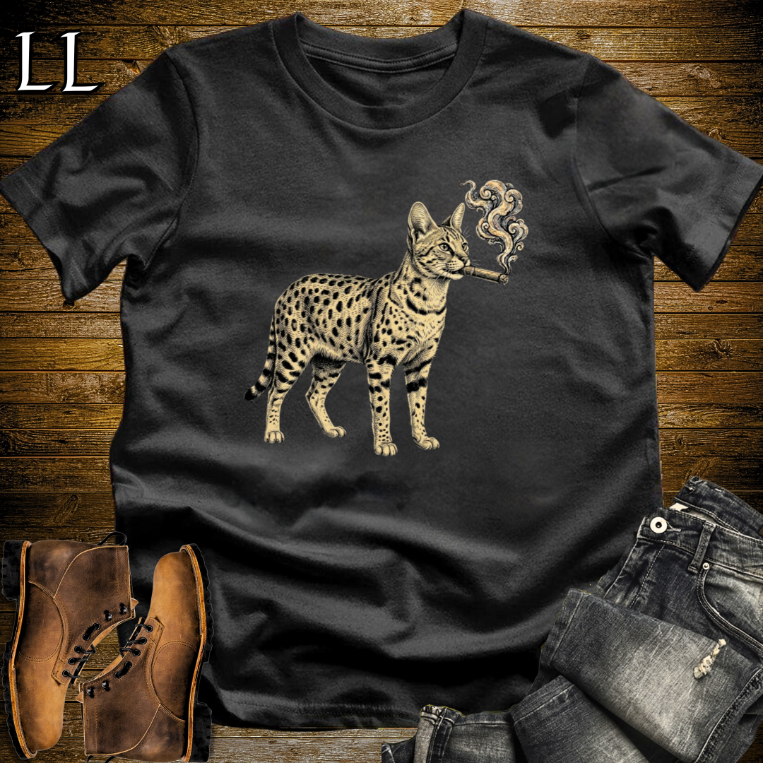 Vintage Cigar Savannah Cat T-Shirt Black | Cat Lover Gift Tee