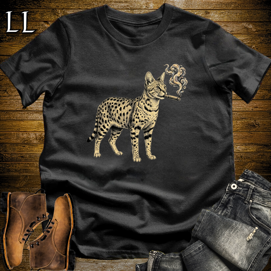 Vintage Cigar Savannah Cat T-Shirt Black | Cat Lover Gift Tee