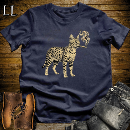 Vintage Cigar Savannah Cat T-Shirt Navy | Cat Lover Gift Tee