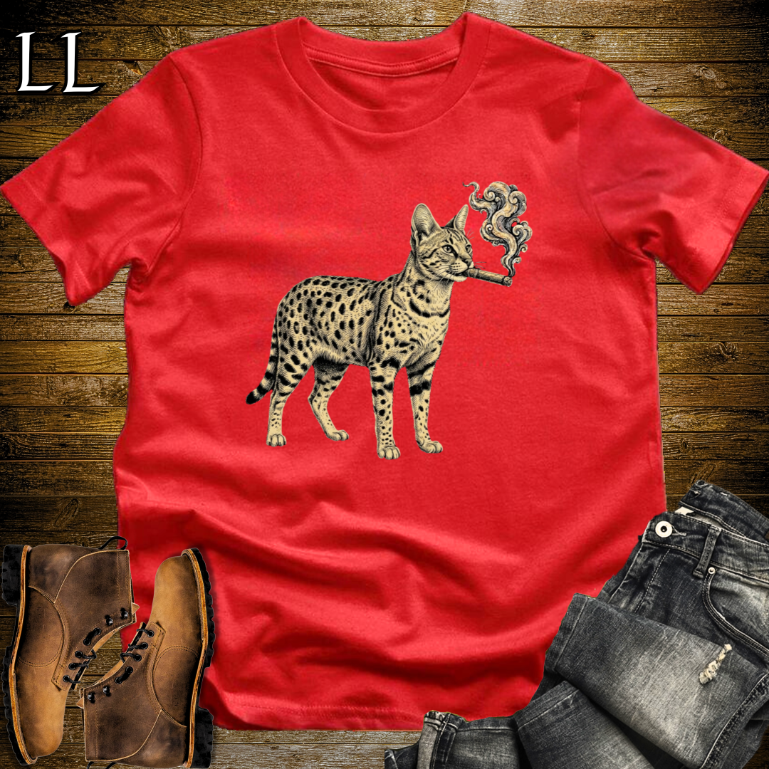 Vintage Cigar Savannah Cat T-Shirt Red | Cat Lover Gift Tee