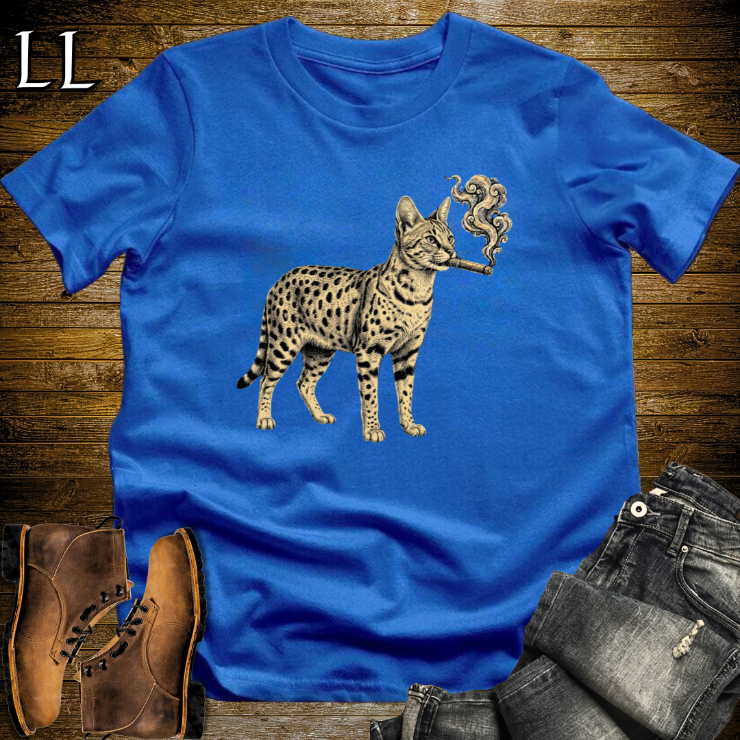 Vintage Cigar Savannah Cat T-Shirt Royal Blue | Cat Lover Gift Tee