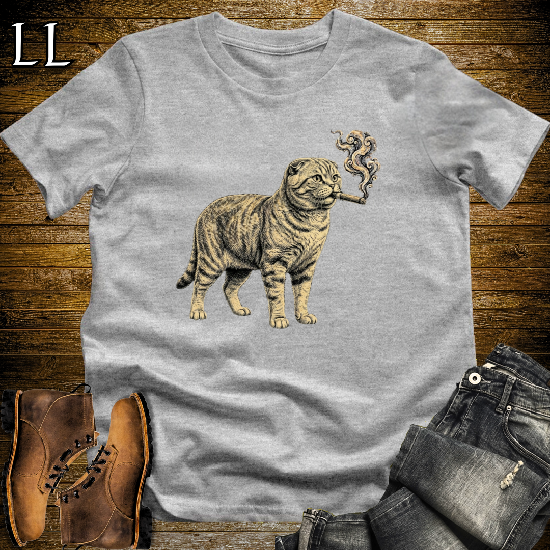 Vintage Cigar Scottish Fold T-Shirt Sport Grey | Cat Lover Cigar Tee