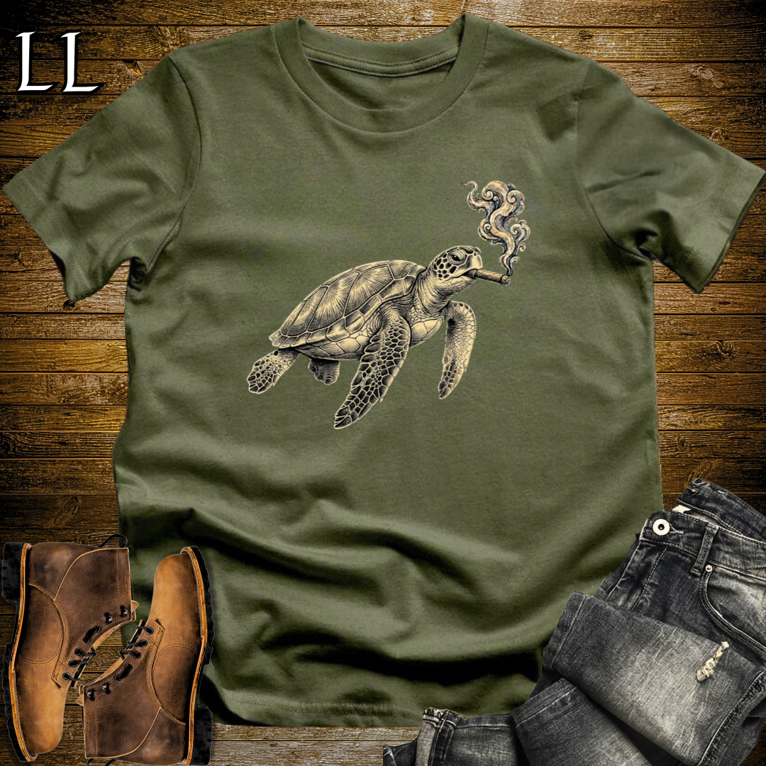 Vintage Cigar Sea Turtle T-Shirt Military Green | Cigar Sea Turtle Tee