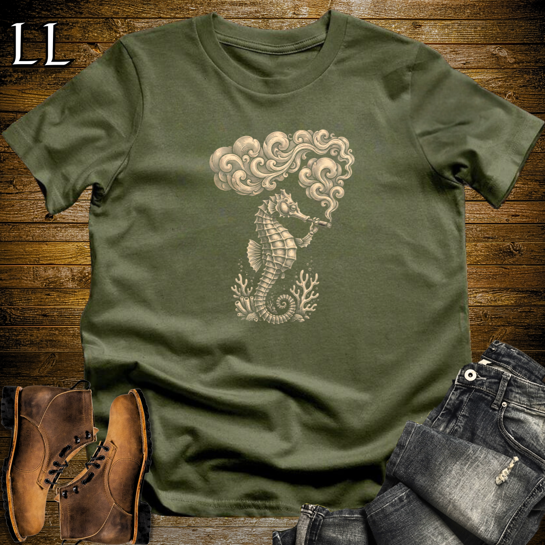 Vintage Cigar Seahorse T-Shirt Military Green | Cigar Lover Gift Tee