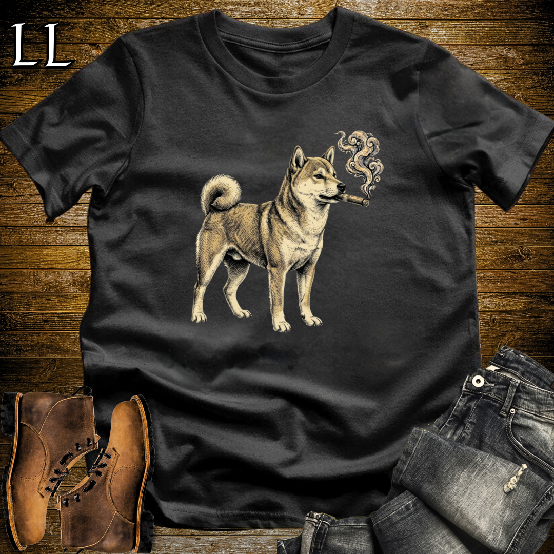 Vintage Cigar Shiba Inu T-Shirt Black | Dog Lover Cigar Tee