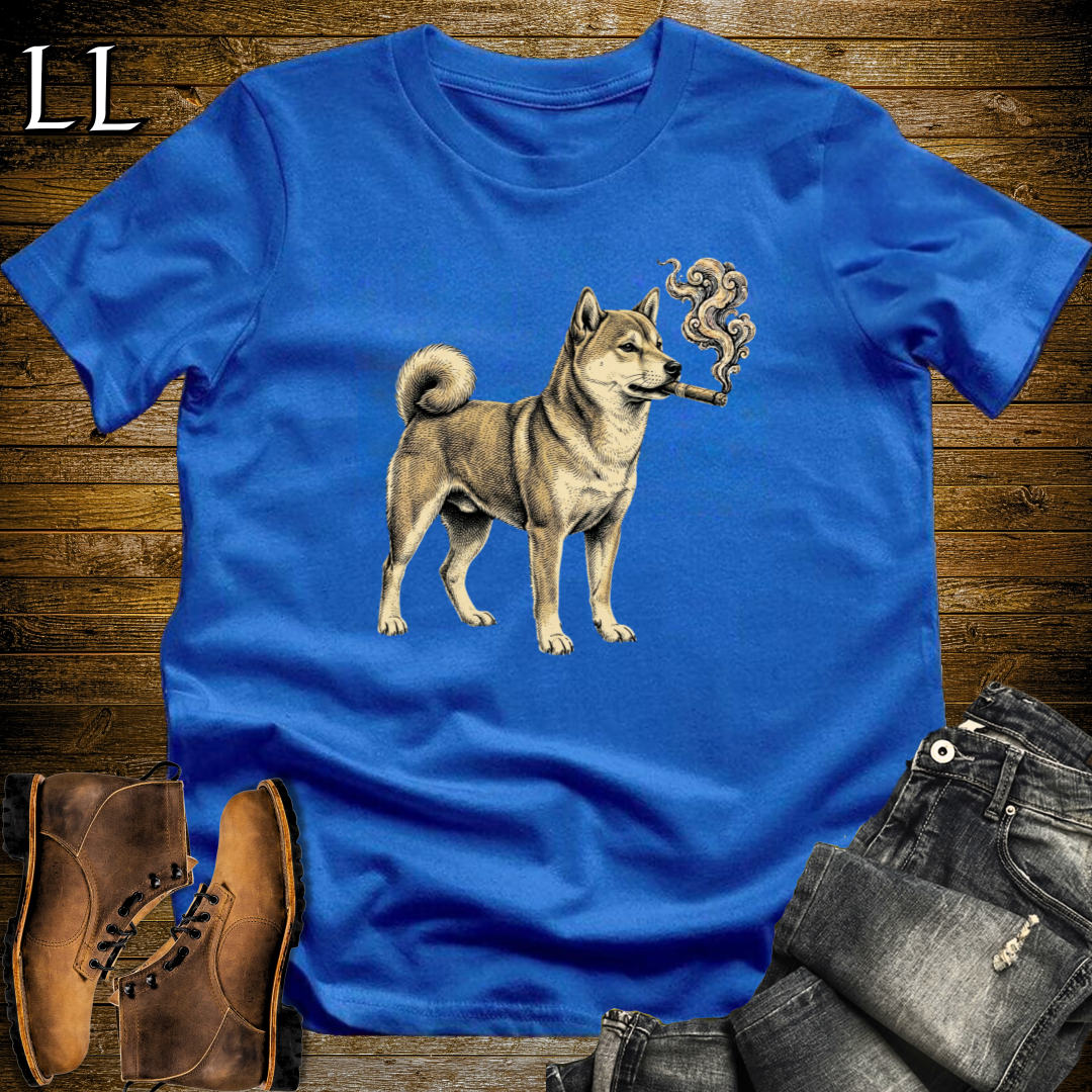 Vintage Cigar Shiba Inu T-Shirt Royal Blue | Dog Lover Cigar Tee
