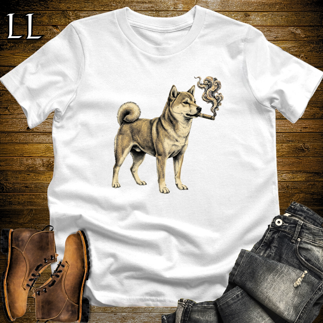 Vintage Cigar Shiba Inu T-Shirt White | Dog Lover Cigar Tee