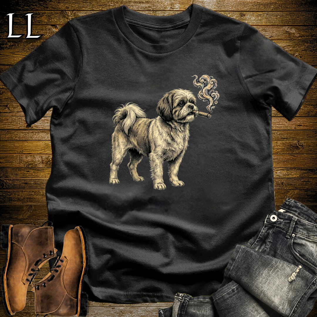 Vintage Cigar Shih Tzu T-Shirt Black | Dog Lover Gift Tee