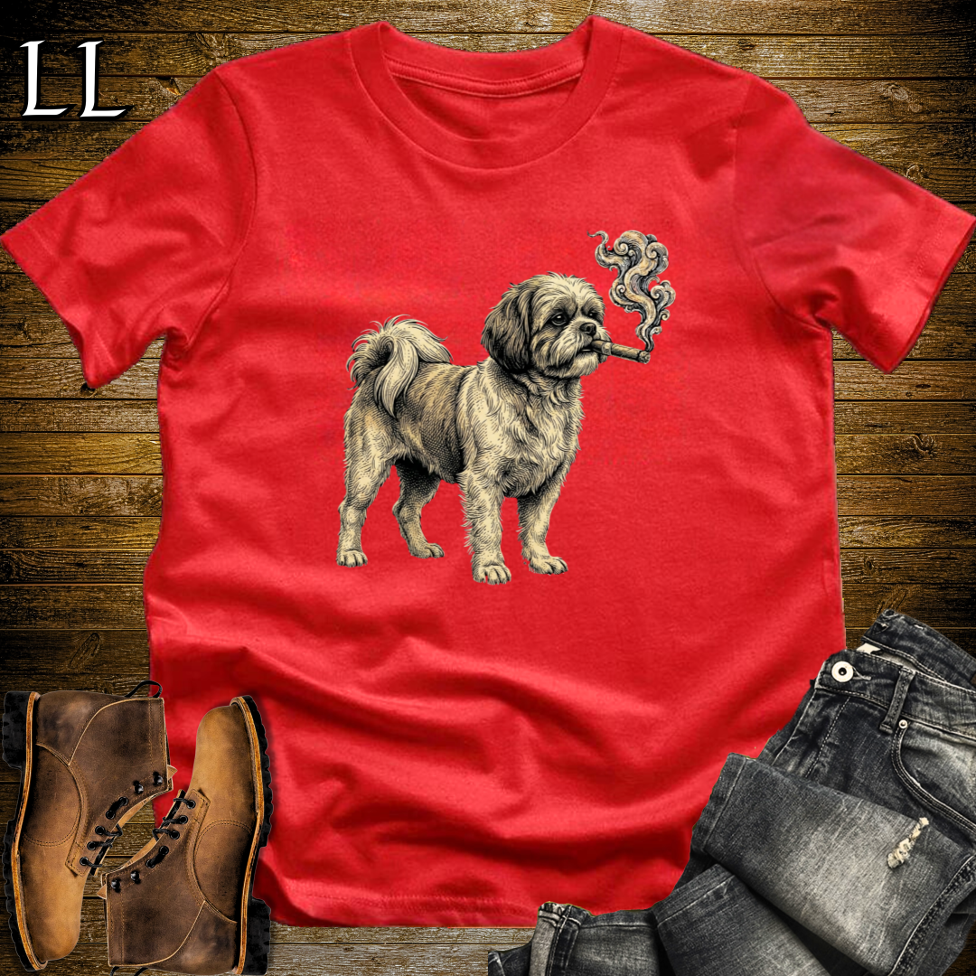 Vintage Cigar Shih Tzu T-Shirt Red | Dog Lover Gift Tee