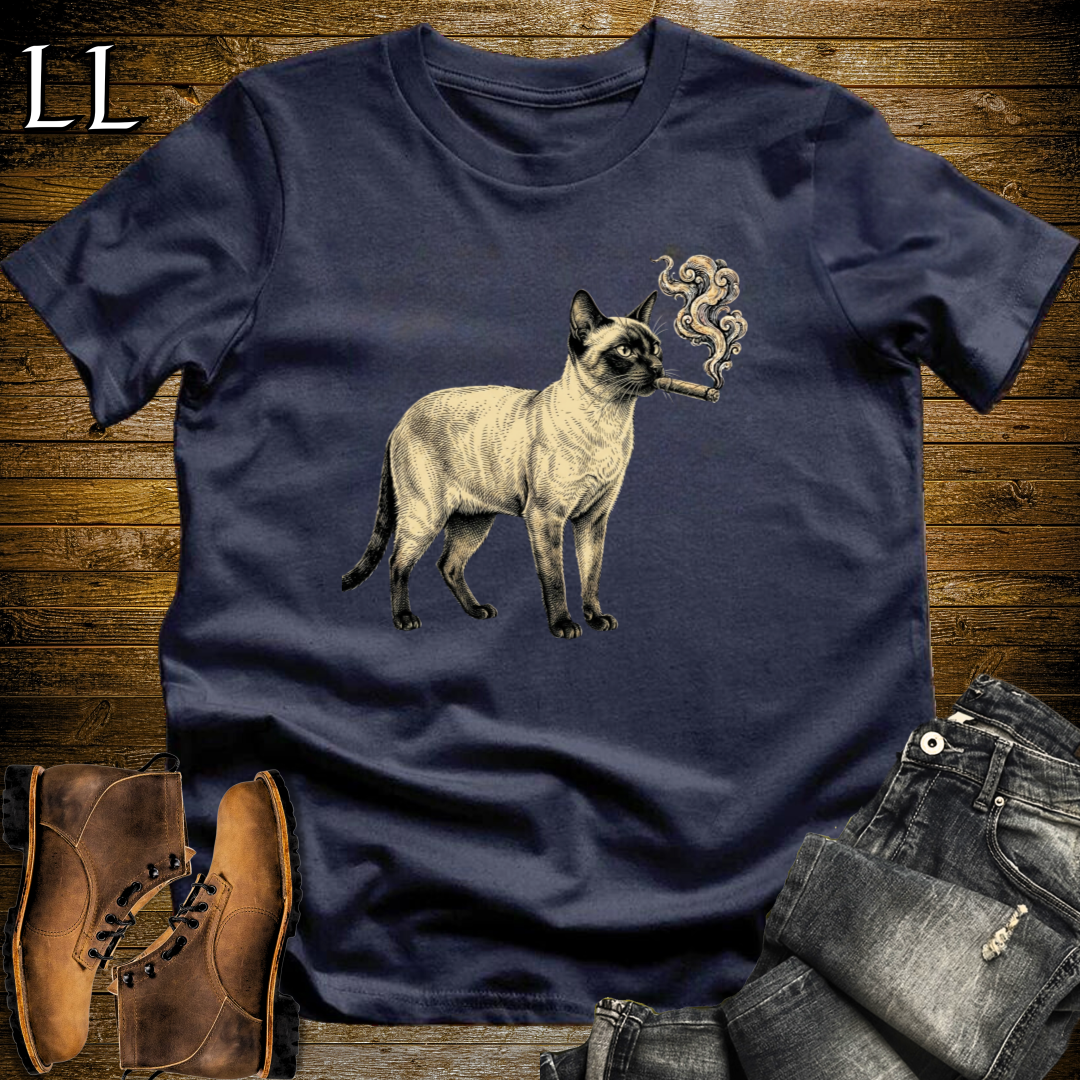 Vintage Cigar Siamese Cat T-Shirt Navy | Cigar Siamese Cat Tee