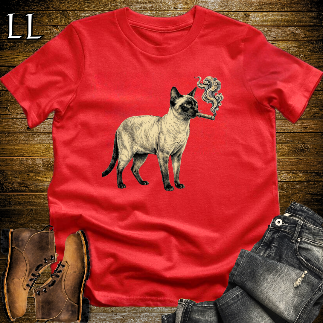 Vintage Cigar Siamese Cat T-Shirt Red | Cigar Siamese Cat Tee