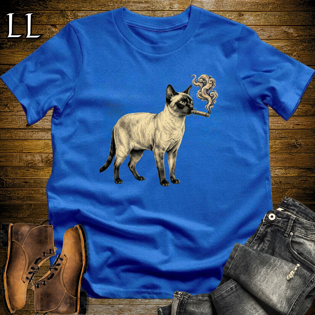 Vintage Cigar Siamese Cat T-Shirt Royal Blue | Cigar Siamese Cat Tee