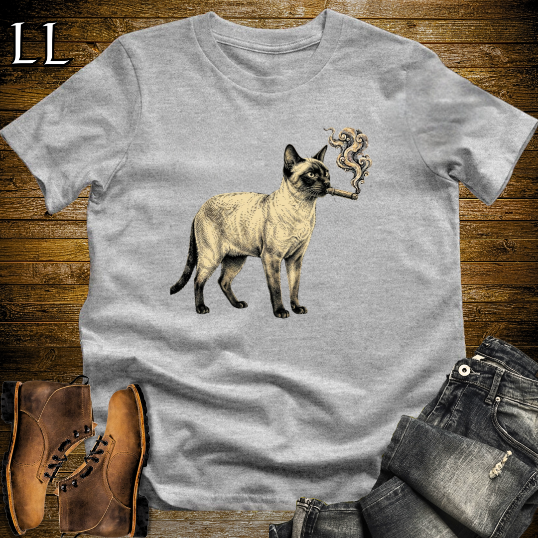 Vintage Cigar Siamese Cat T-Shirt Sport Grey | Cigar Siamese Cat Tee